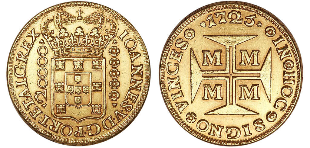 Moeda de ouro de 20000 réis de 1725