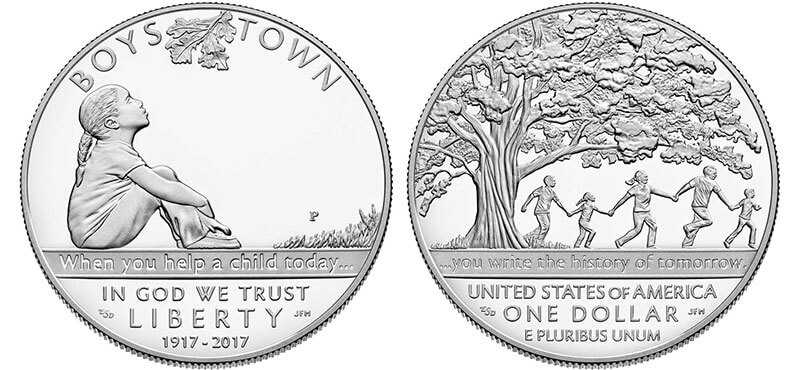Moeda de 1 dólar em prata, comemorativa ao centenário de Boys Town