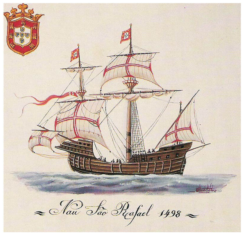 Nau São Rafael (1498): uma das naus da armada de Vasco da Gama, também decorada pelas cruzes da Ordem de Cristo
