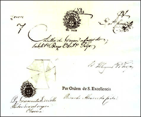 Documento fiscal de 1804 e 1809 apresentando carimbo similar ao carimbo de minas dos 960 réis