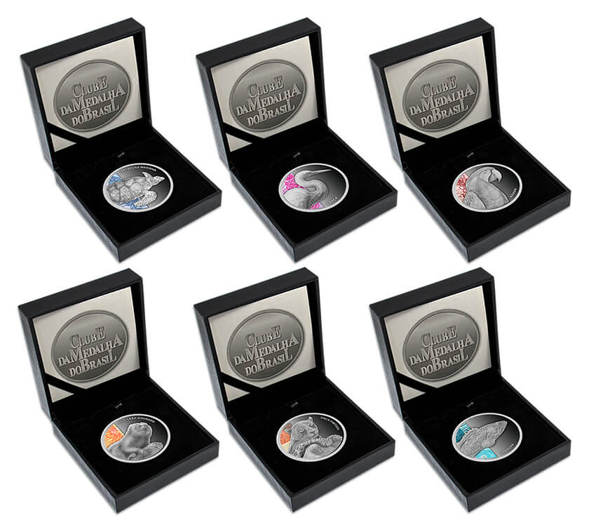 Conjunto com 6 medalhas diferentes em prata da Série Bichos do Real.