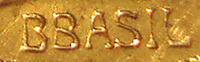 Detalhe de moeda de 1000 réis de 1922 variante BBASIL