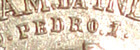Detalhe de moeda de 2000 réis de 1922 prata 900 Pedro com ponto