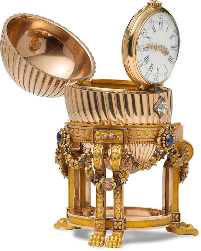 Ovo Fabergé 'Relógio da serpente azul' de 1887, encontrado em 2014