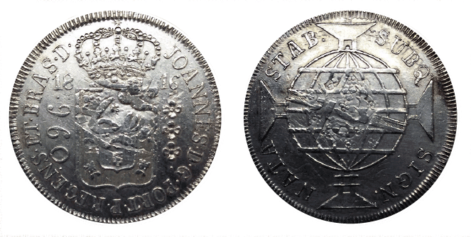 Moeda de 960 réis de 1816 sobre 2 rúpias indianas (Acervo do Museu de Valores do Banco Central do Brasil)