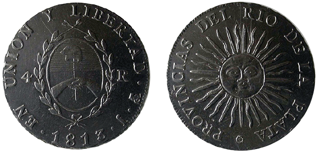 Moeda de 4 reales sol argentino de 1813 (Acervo do Museu de Valores do Banco Central do Brasil)