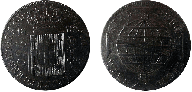 Moeda de 960 réis sobre Patagon de Brabante da Bélgica (Acervo do Museu de Valores do Banco Central do Brasil)
