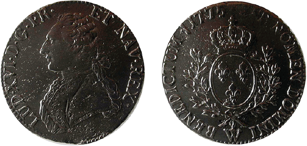 Moeda Ecu Luis XVI de 1771 (Acervo do Museu de Valores do Banco Central do Brasil)