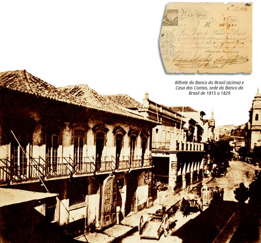 Bilhete do Banco do Brasil e casa dos Contos, sede do Banco do Brasil de 1915 a 1829