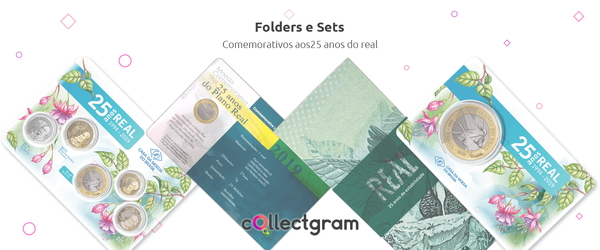 Folders e Sets da moeda de 25 anos do real