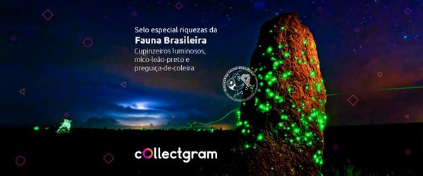Selo riqueza da fauna brasileira: cupinzeiro luminoso, mico e preguiça