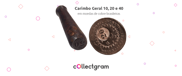 Carimbo Geral 10, 20 e 40 em moedas de cobre brasileiras